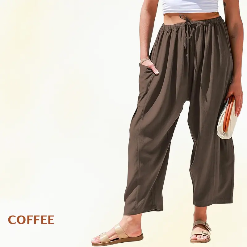 Women Comfort Lightweight Linen Wide Leg Cargo Pants