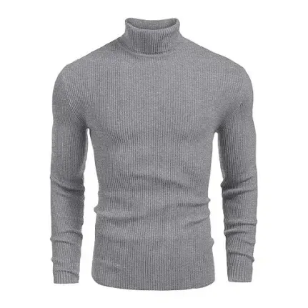 Fall/Winter Men’s Ribbed High-Neck Sweater – Slim Fit, Soft Knit, Warm Casual Pullover