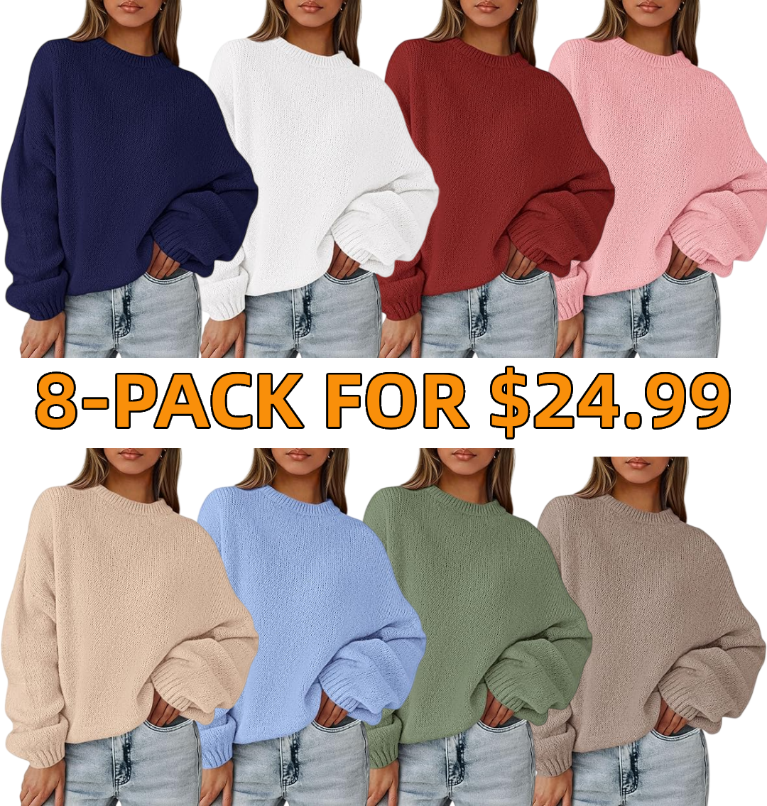 2025 Holiday Outfit: Women's fashionable, casual, loose-fitting, long-sleeved, chunky knit winter pullover sweater.