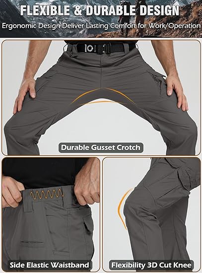 Men's Tactical Pants 9 Pockets Ripstop Water Repellent Cargo Pants Plain Casual Fitted Trousers Menswear for Work Hiking Hunting FallFreshness Outdoorfun