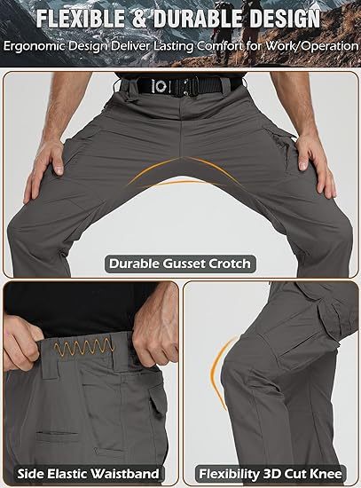 Men's Tactical Pants 9 Pockets Ripstop Water Repellent Cargo Pants Plain Casual Fitted Trousers Menswear for Work Hiking Hunting FallFreshness Outdoorfun
