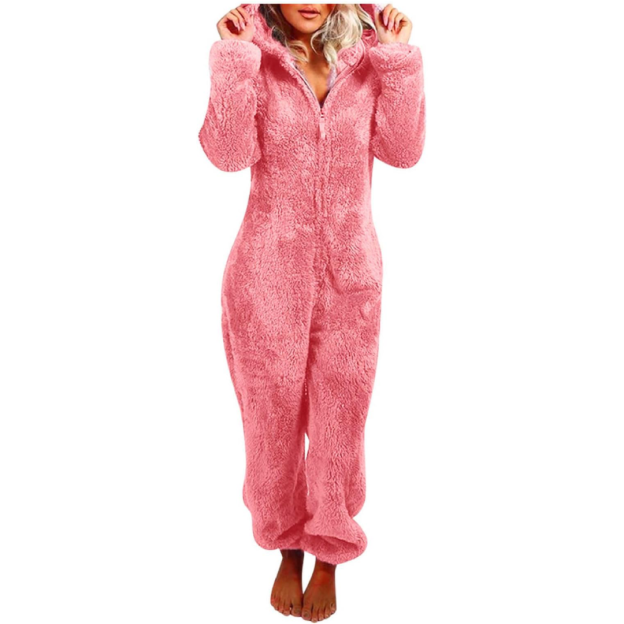 Women's Fleece-Lined Hooded Onesie Pajamas