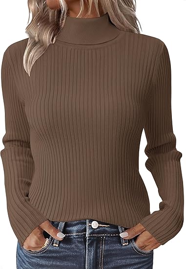Women's elegant thick warm turtleneck long-sleeved sweater - Soft Pink - Regular Fit H-Line Silhouette