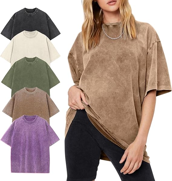 Women's Oversized Vintage Acid-Wash Cotton Tee