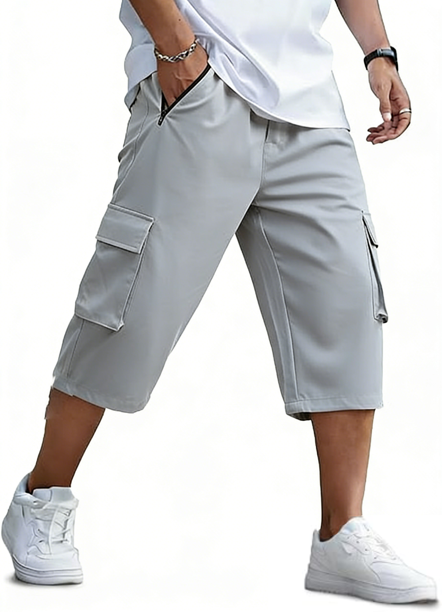 Men's Outdoor Hiking Shorts Quick Dry Stretchy 3/4 Capri Pants Cargo Shorts Male