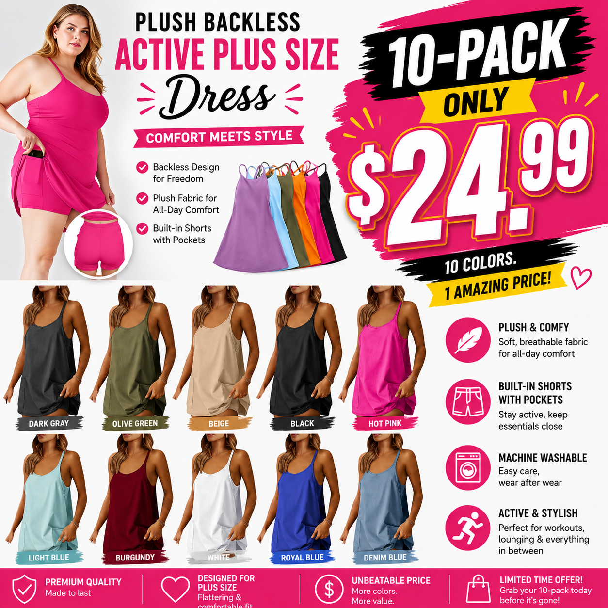 Women's Sleeveless Mini Dress with Built-in Shorts