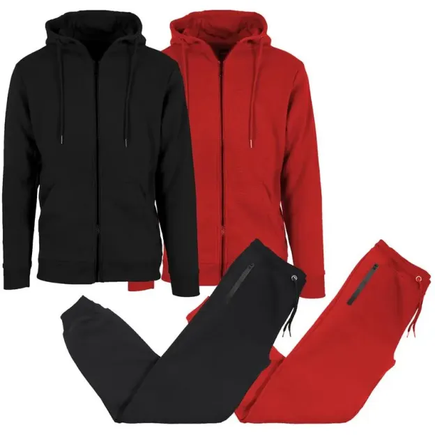 Men’s 4-Piece Fleece Zip Hoodie & Jogger Sets- 2 Full Sets