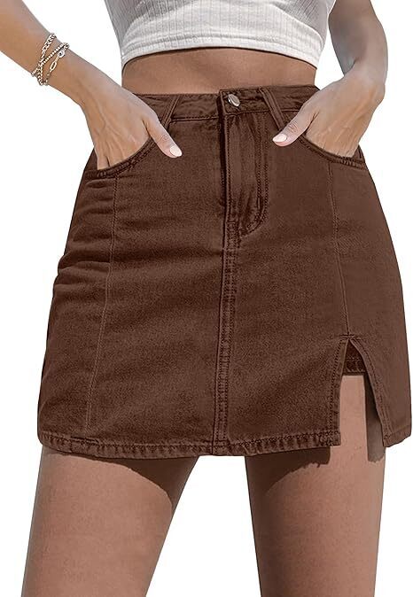 🔥Skorts Skirts for Women Denim Mini Skirt Side Slit with High Waisted Jean Shorts Stretchy