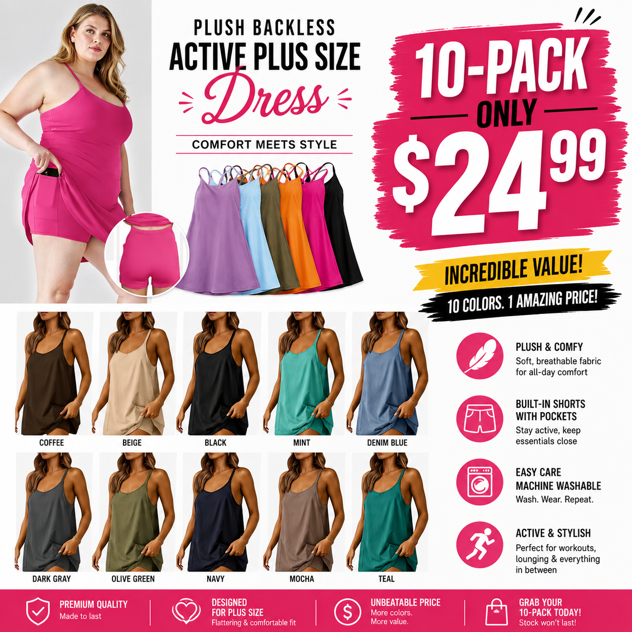 Women's Sleeveless Mini Dress with Built-in Shorts