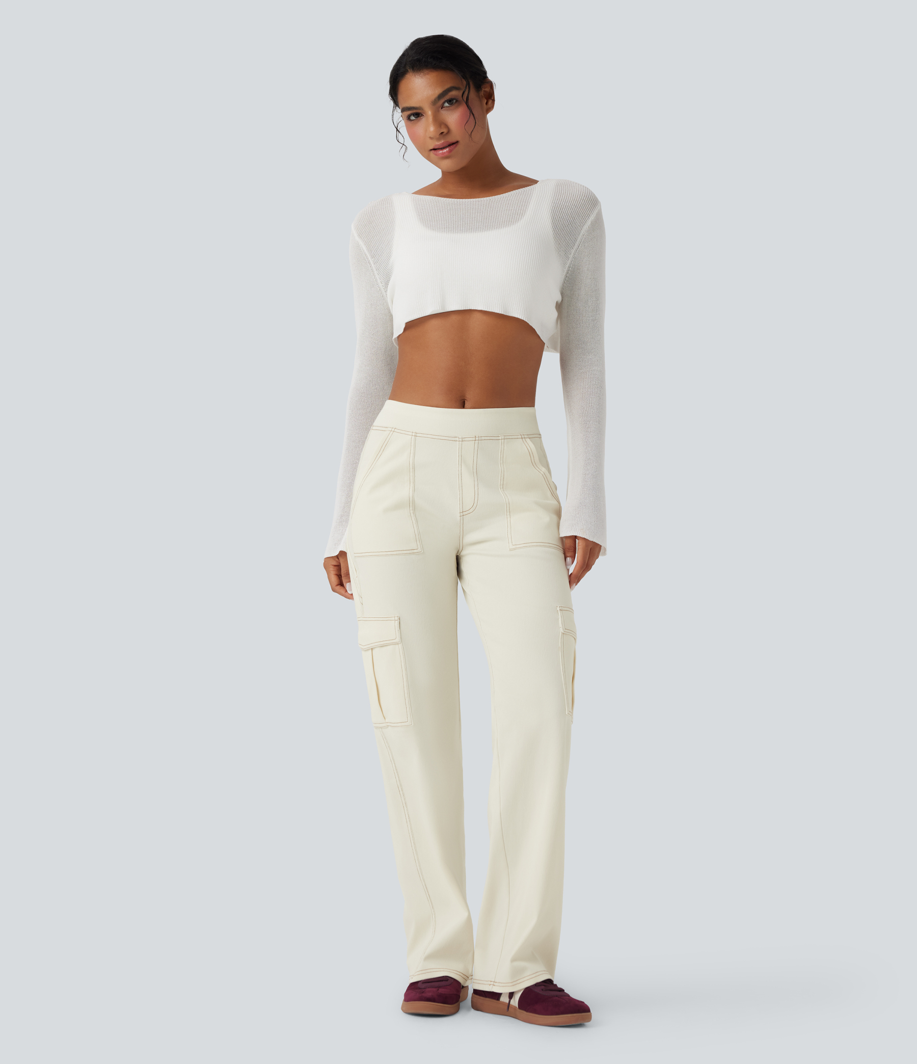 Mid Rise Pockets Straight Leg Casual Cargo Jeans