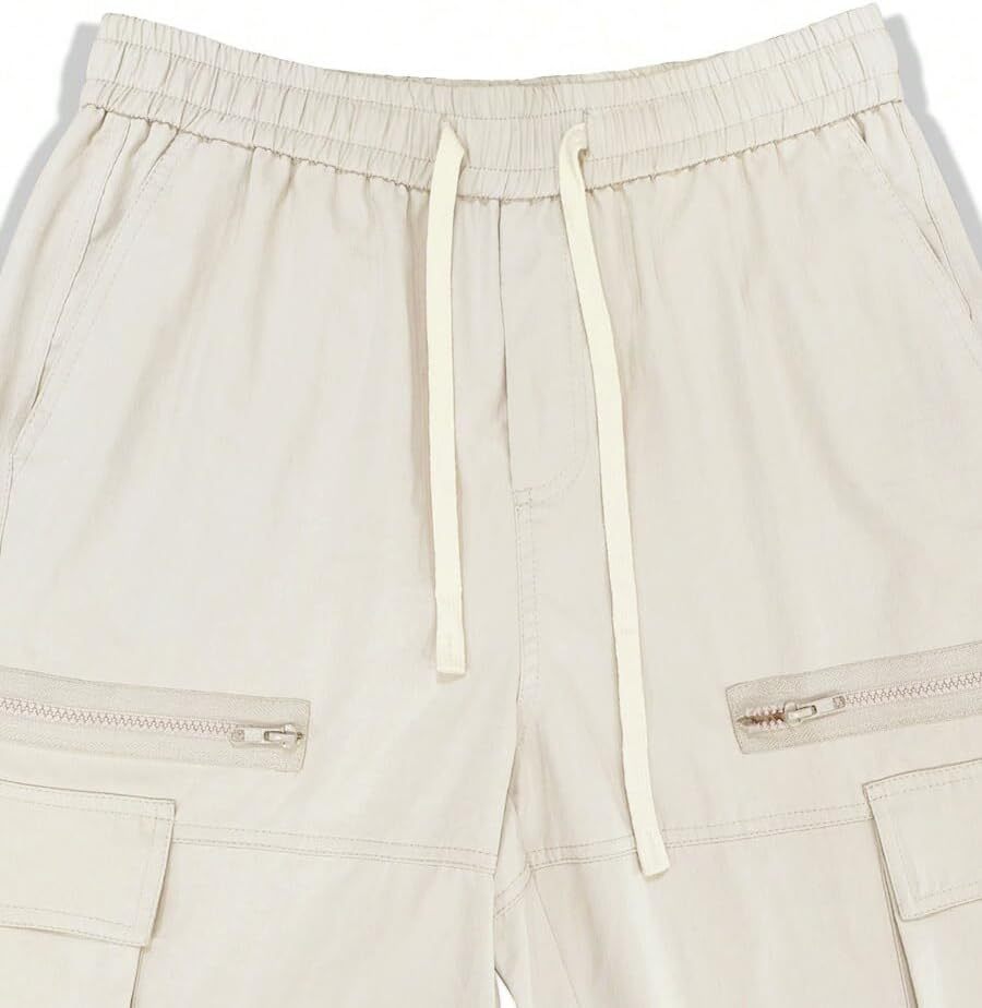 Men's Loose Solid Color All-match Pocket Drawstring Waist Overalls