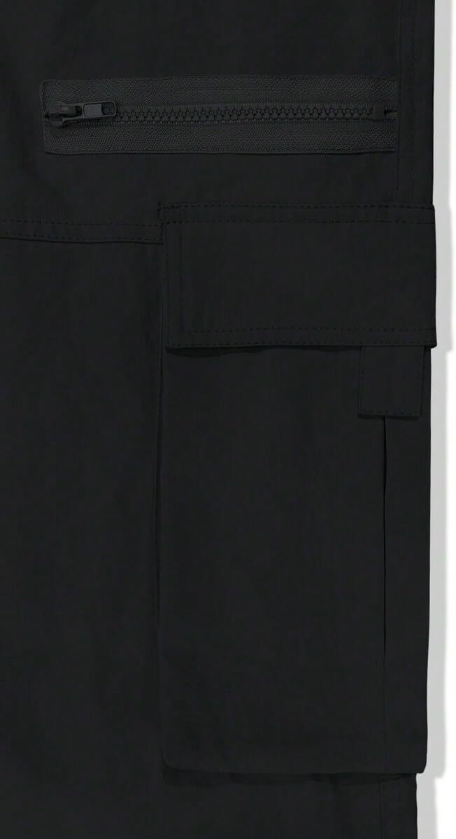 Men's Loose Solid Color All-match Pocket Drawstring Waist Overalls