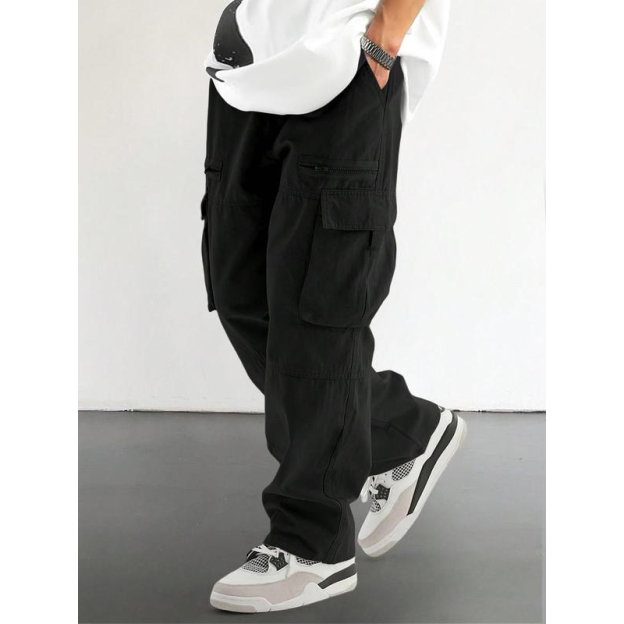 Men's Loose Solid Pocket Drawstring Waist Cargo Pants