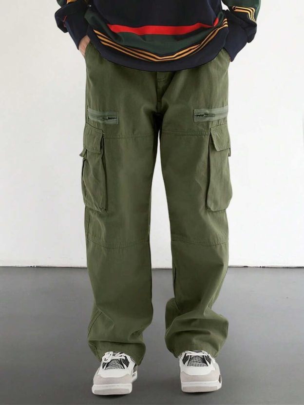 Men's Loose Solid Color All-match Pocket Drawstring Waist Overalls