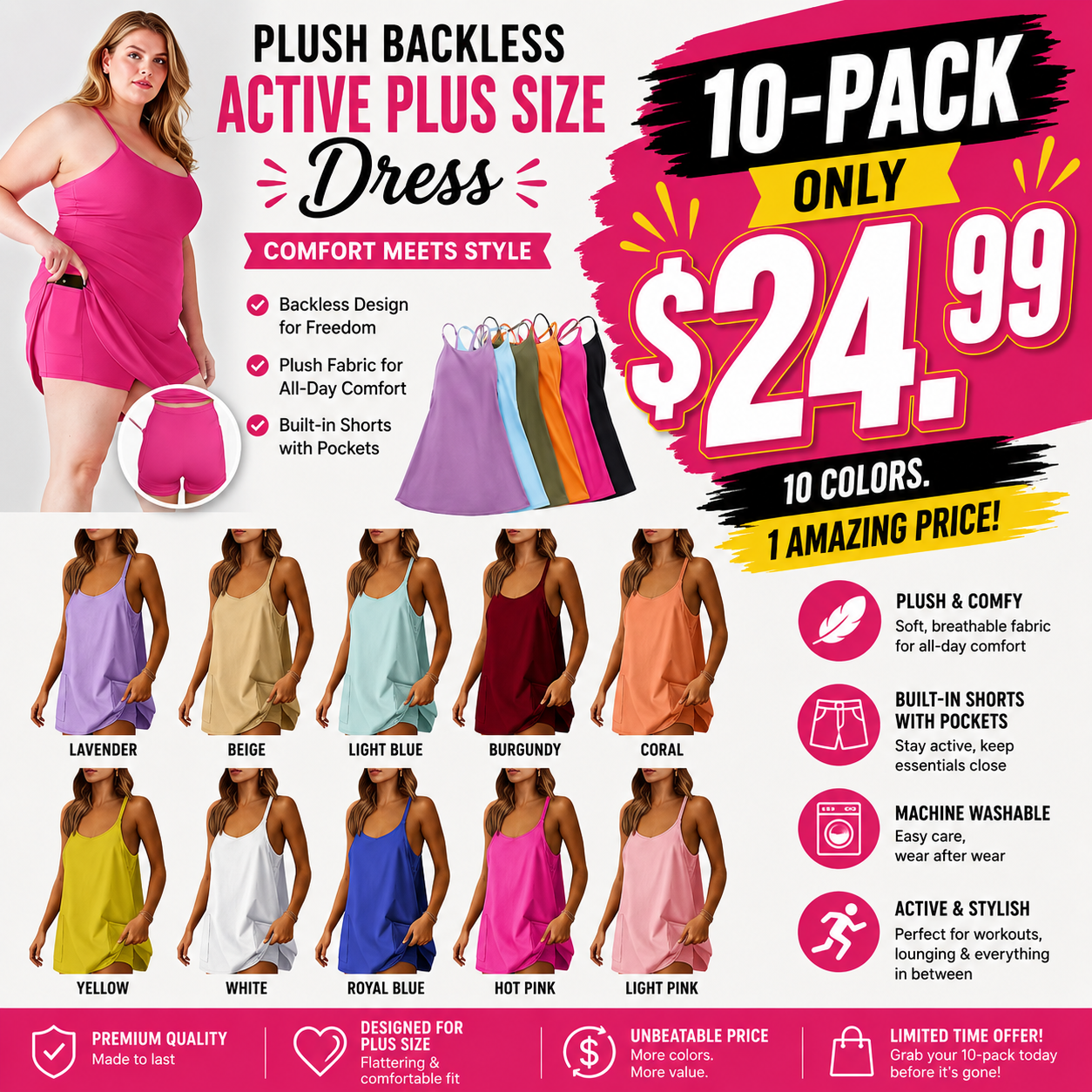 Women's Sleeveless Mini Dress with Built-in Shorts