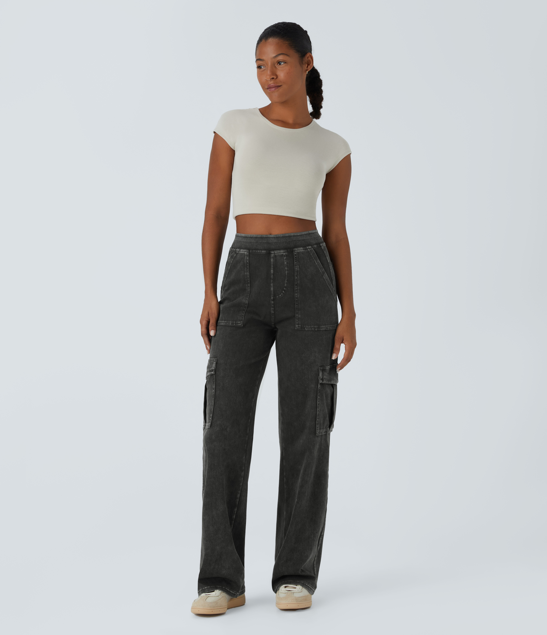 Mid Rise Pockets Straight Leg Casual Cargo Jeans