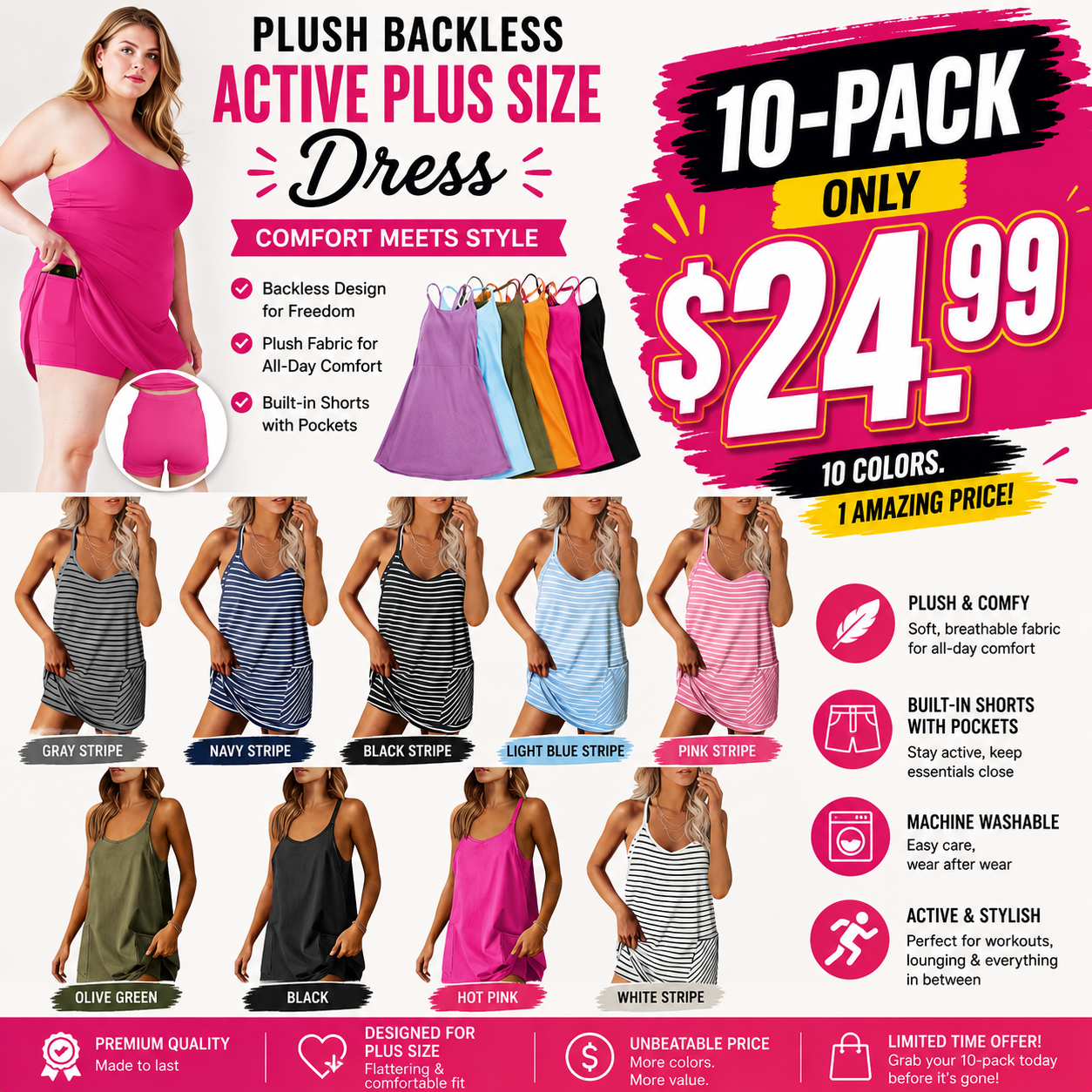 Women's Sleeveless Mini Dress with Built-in Shorts