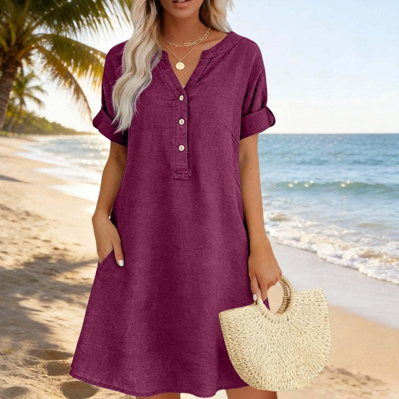 🏖️ LIMITED-TIME 90% OFF! 👗Women's V-Neck Tunic Dress – Relaxed Fit, Pockets & Breathable