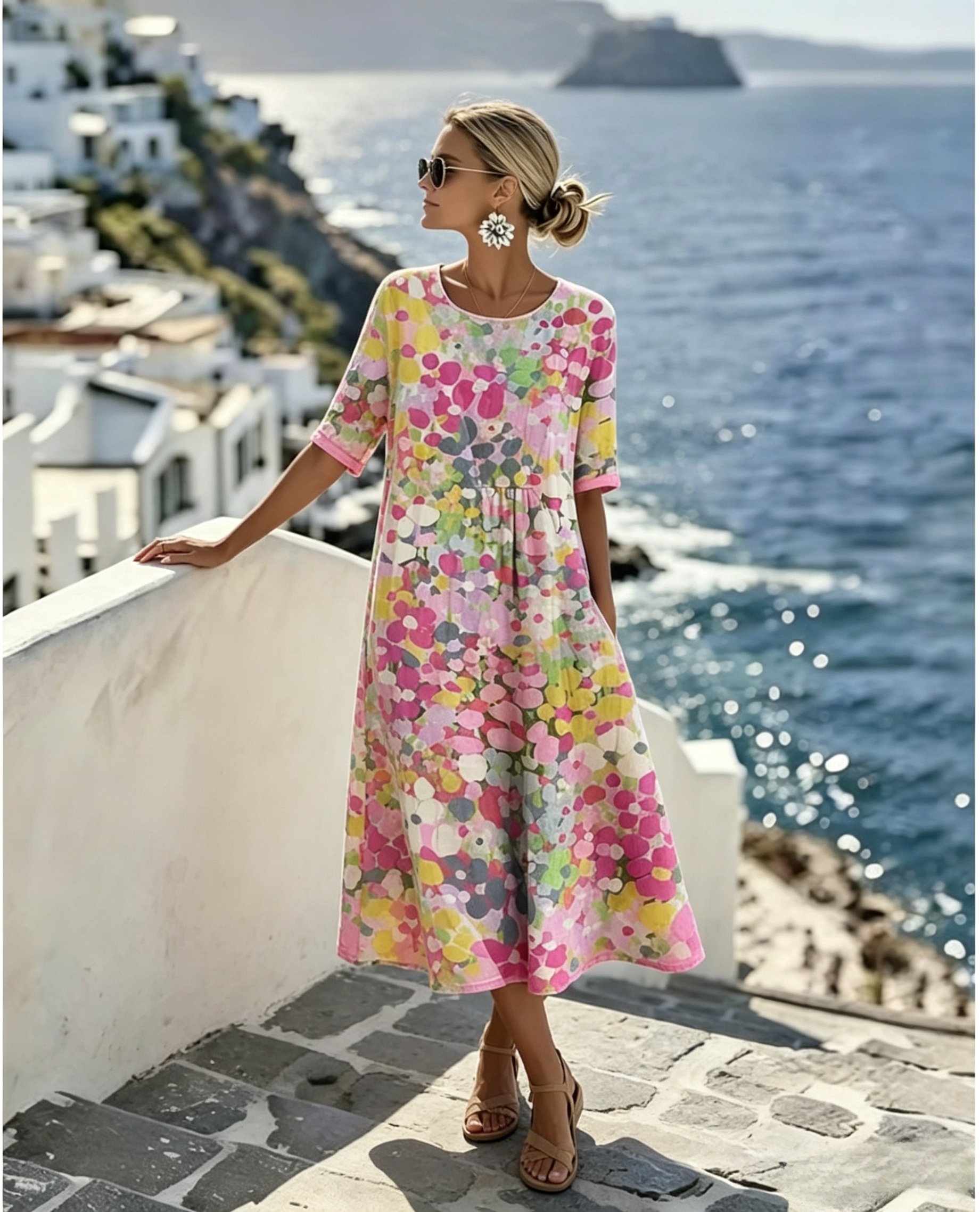 Last Day 89% OFF 🔥 🌼 COLOUR BLOOM: Bright, Soft, Effortless Watercolor Milk Silk Dress