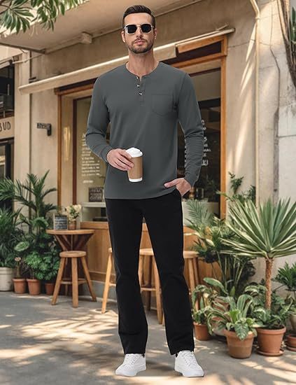 💫Clearance Sale🔥 - Men's Fashion Vintage Distressed Pocket Long Sleeve Henley Shirt