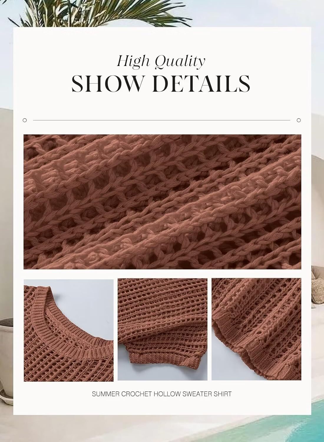 Womens Summer Scoop Neck Short Sleeve Sweater Casual Crochet Hollow Out Knit Tops Pullover Shirts Beach Coverup