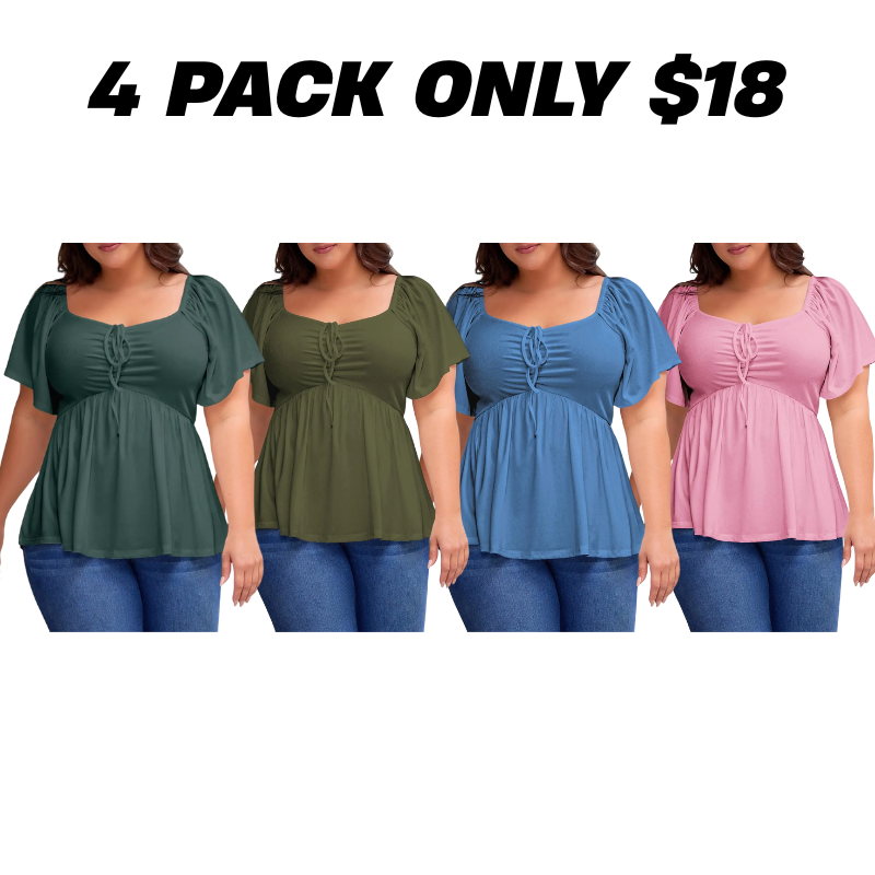 Women Plus Size Sweetheart Neck Short Sleeve Shirred Peplum Blouse Tops Shirts(1X-5X)