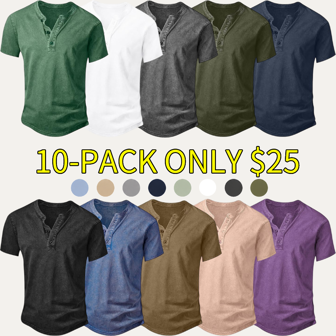 Men’s Vintage Acid-Wash Henley T-Shirt
