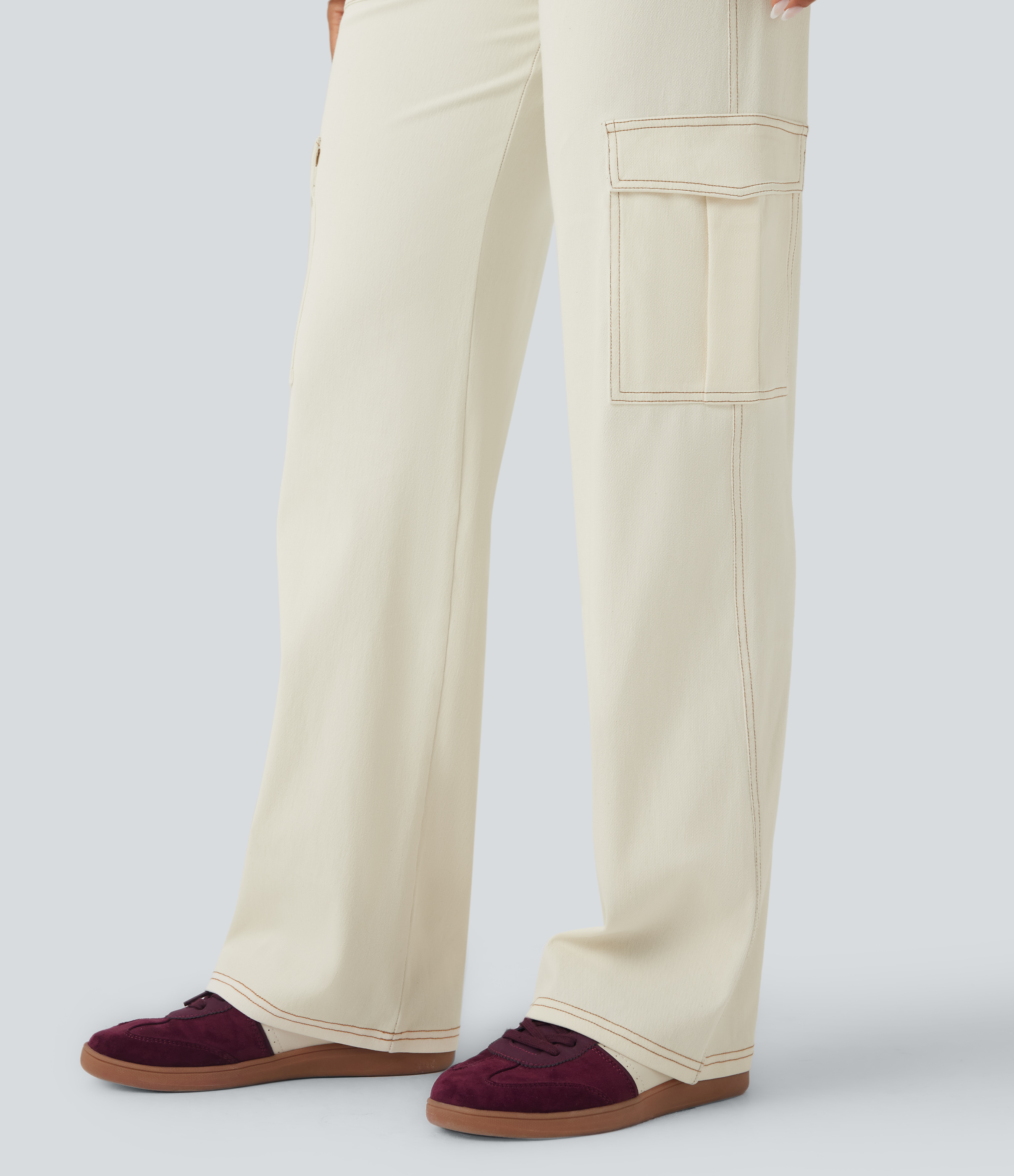 Mid Rise Pockets Straight Leg Casual Cargo Jeans