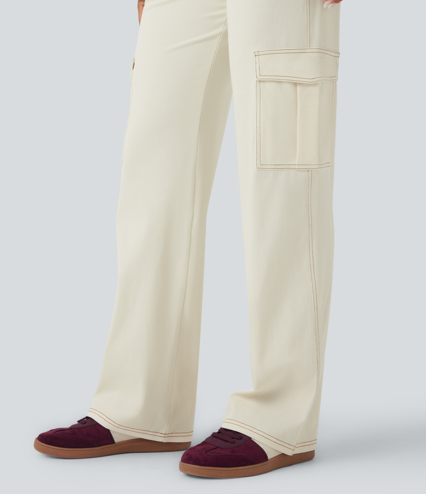 Mid Rise Pockets Straight Leg Casual Cargo Jeans