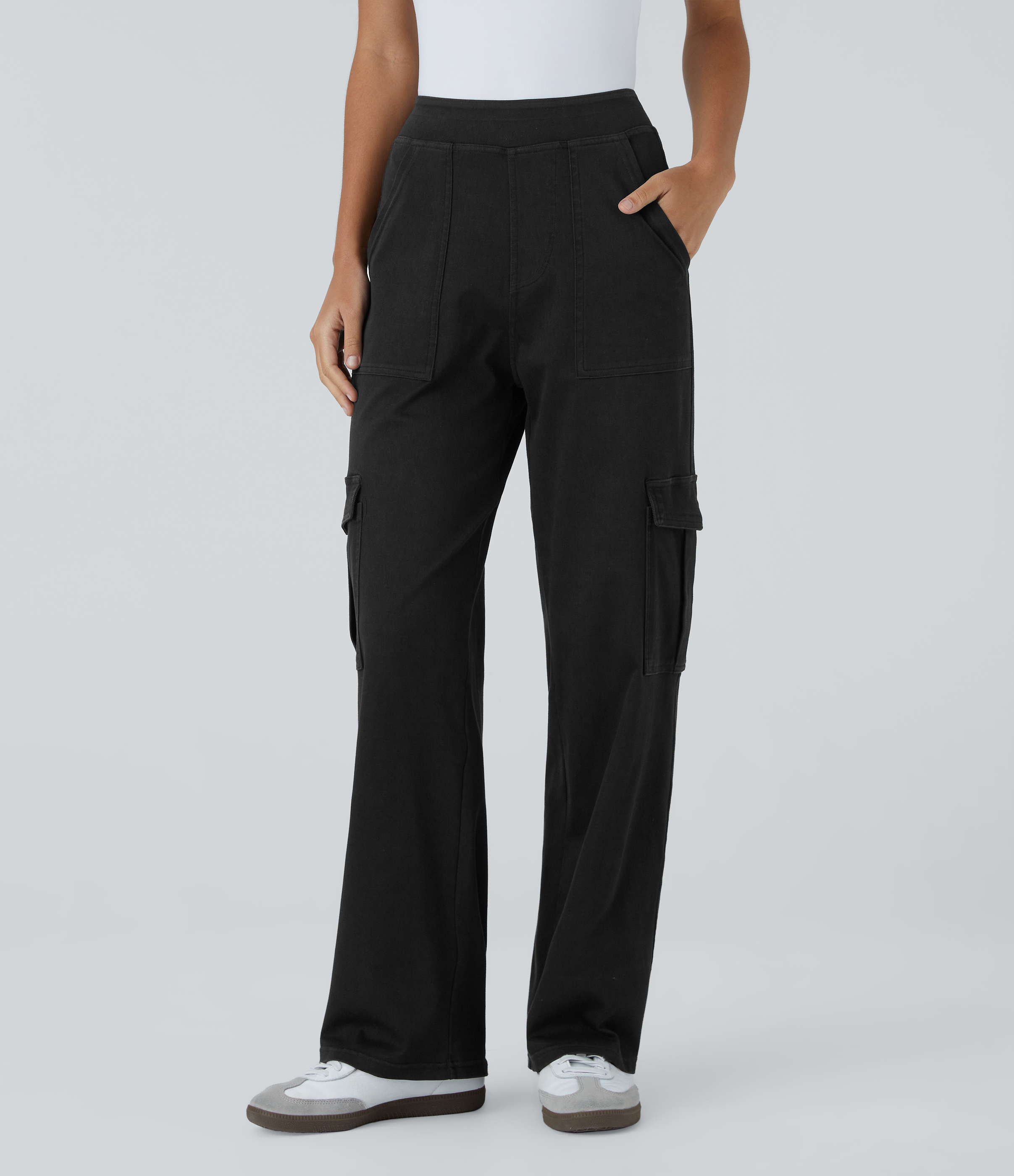 Mid Rise Pockets Straight Leg Casual Cargo Jeans