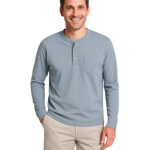 💫Clearance Sale🔥 - Men's Fashion Vintage Distressed Pocket Long Sleeve Henley Shirt