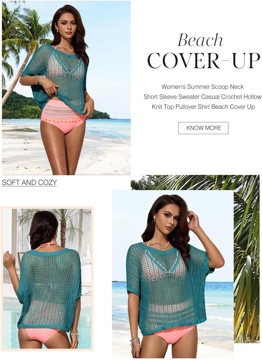 Womens Summer Scoop Neck Short Sleeve Sweater Casual Crochet Hollow Out Knit Tops Pullover Shirts Beach Coverup