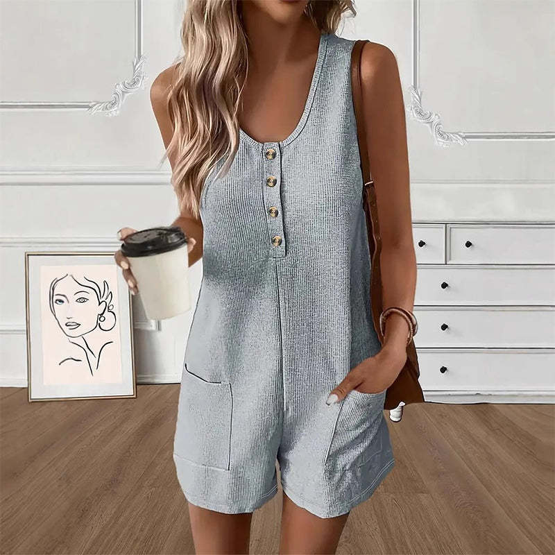 📢📢90% OFF !! ⏰Women's Sleeveless Button-Front Romper