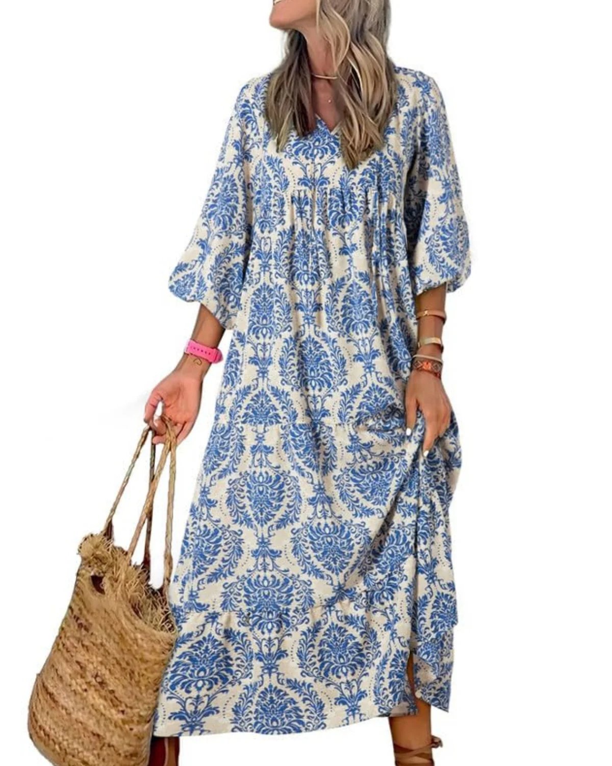 Last Day 89% OFF 🔥 ✨Women's Puff Sleeve Floral Boho Maxi Dress