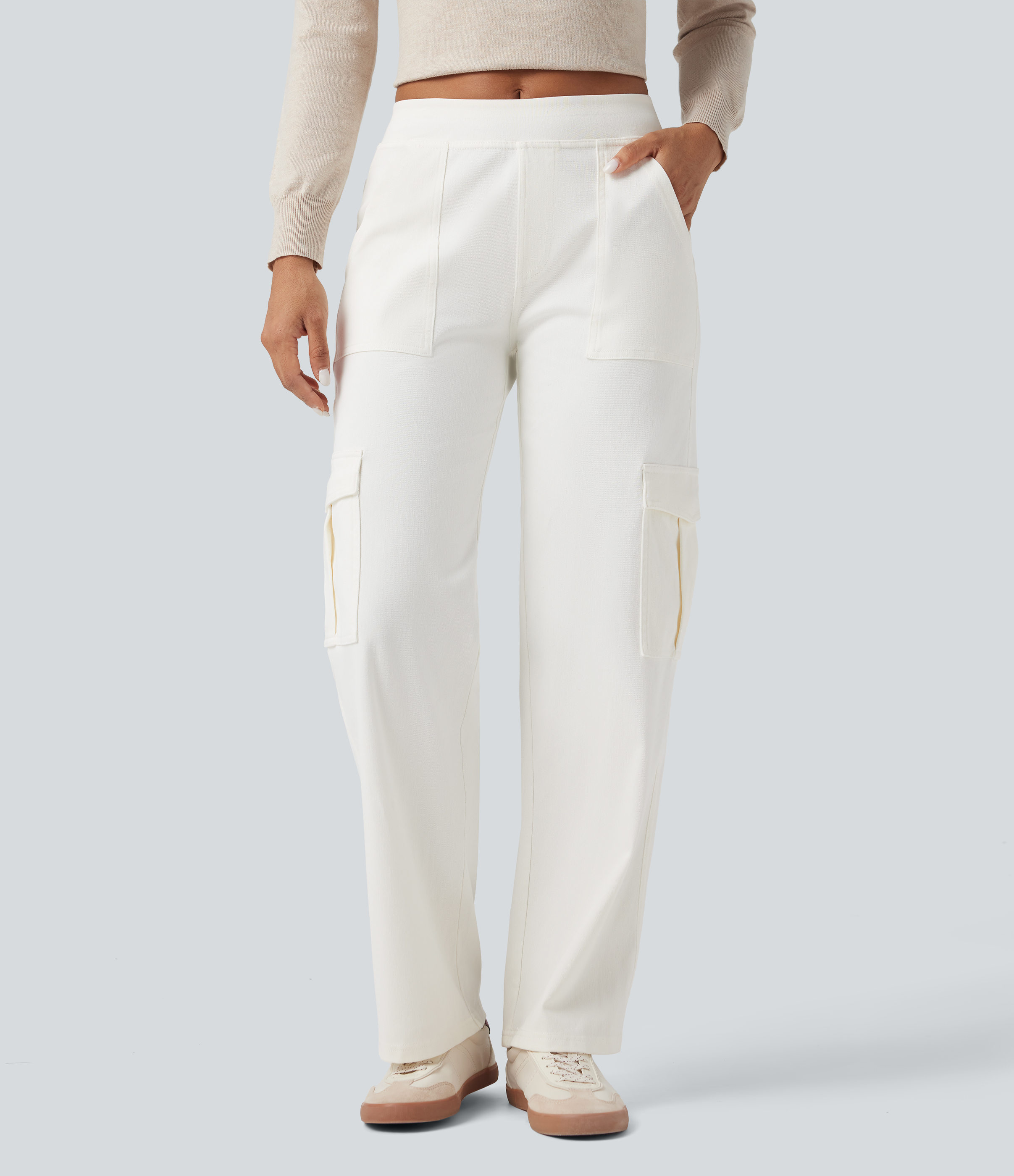 Mid Rise Pockets Straight Leg Casual Cargo Jeans