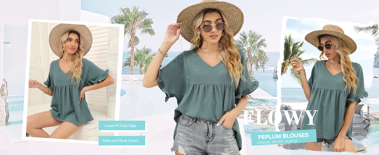 WIHOLL peplum tops for women short sleeve