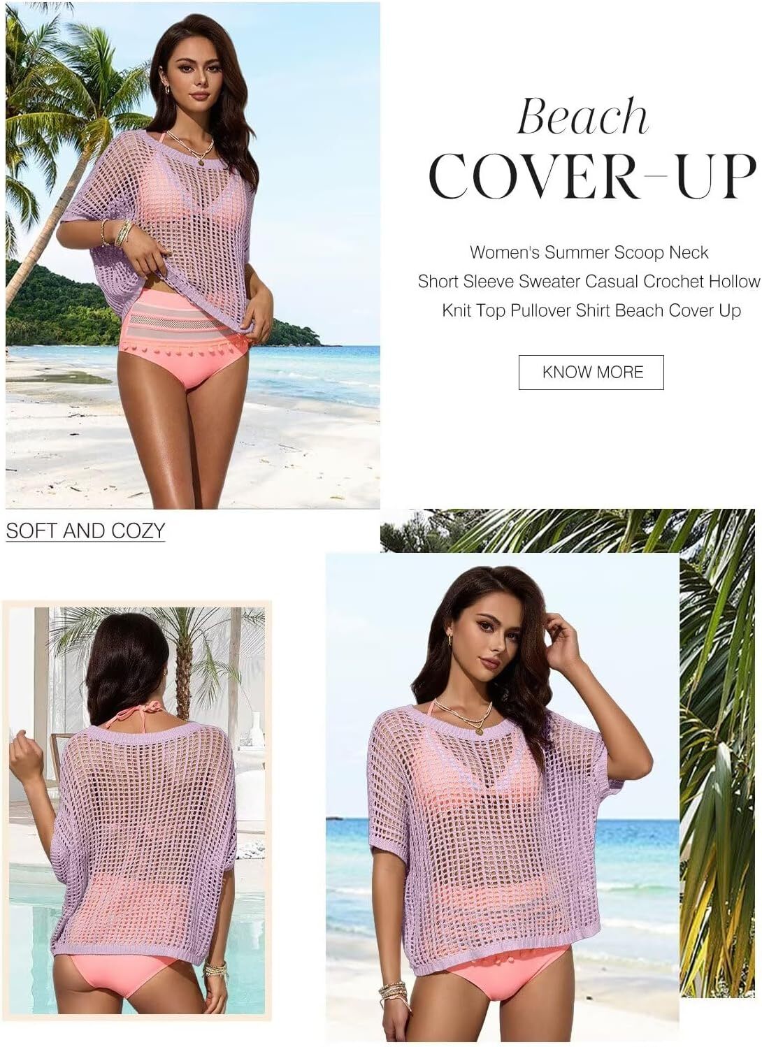 Womens Summer Scoop Neck Short Sleeve Sweater Casual Crochet Hollow Out Knit Tops Pullover Shirts Beach Coverup