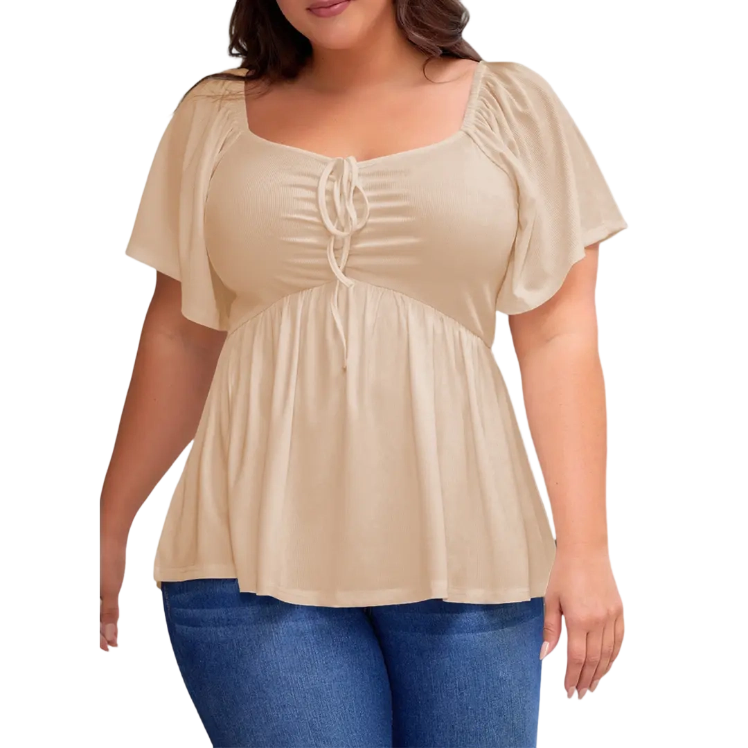 Women Plus Size Sweetheart Neck Short Sleeve Shirred Peplum Blouse Tops Shirts(1X-5X)