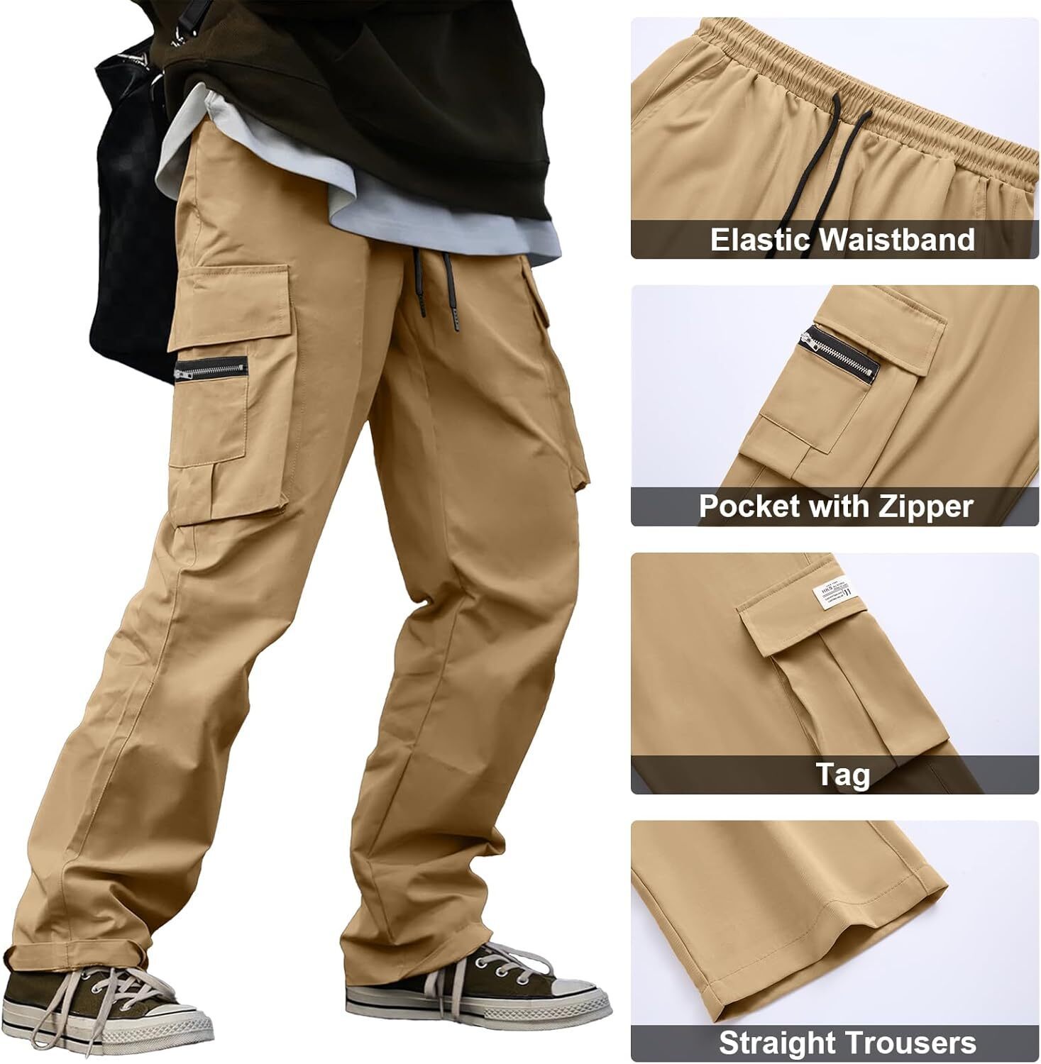 🔥6-PACKS $24.89 Men's Plus Size Casual Solid Color Drawstring Overalls