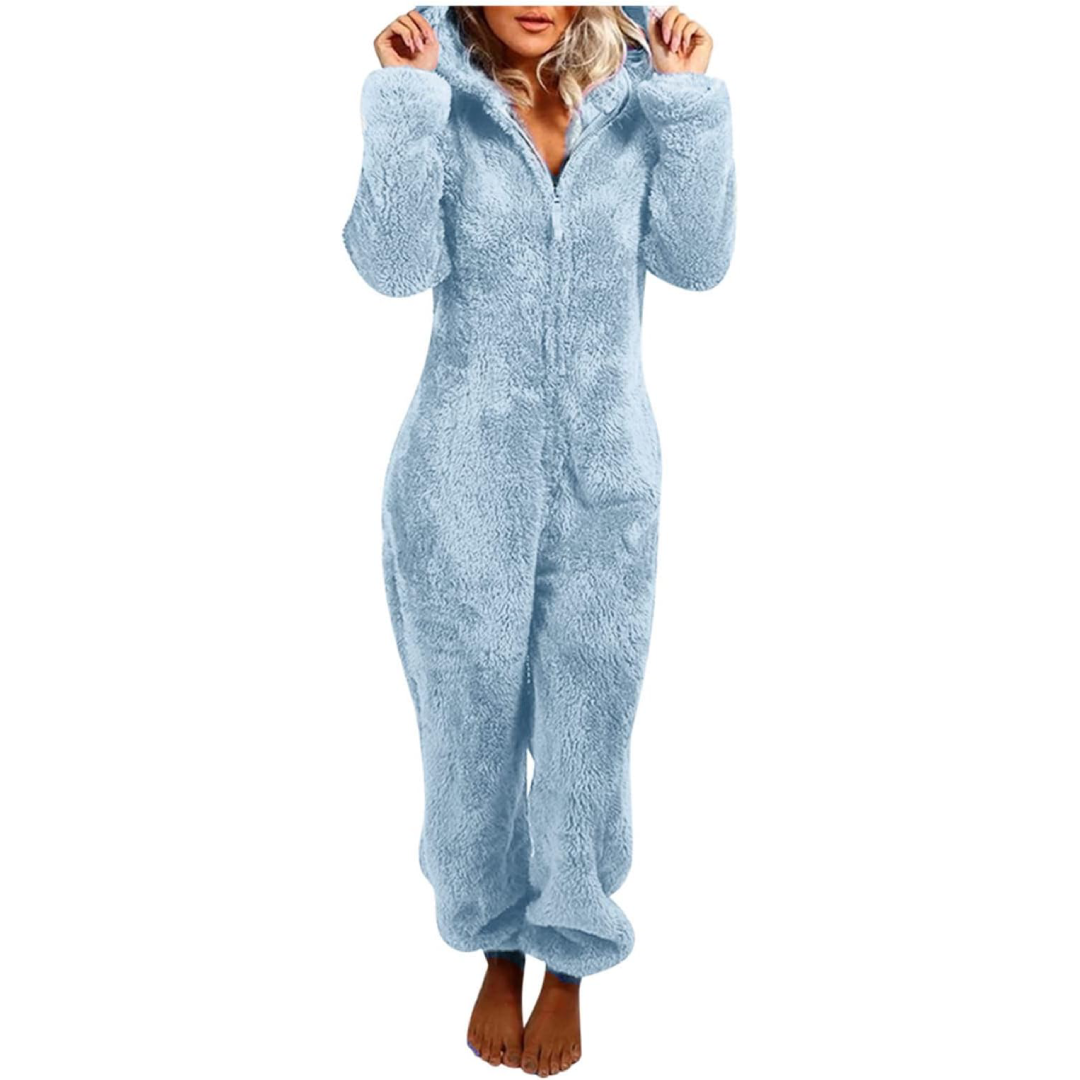 Women's Fleece-Lined Hooded Onesie Pajamas