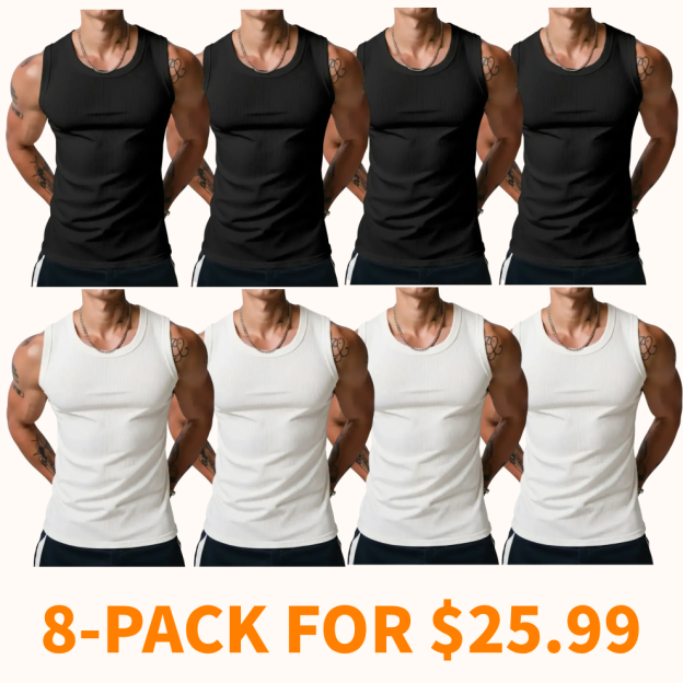 Men’s Wide Strap Ribbed Tank Top, High Stretch Breathable Muscle Tank, Heavyweight Drapey Fit Gym & Casual Sleeveless Shirt