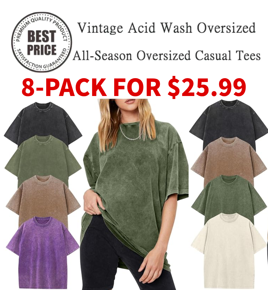 Women's Oversized Vintage Acid-Wash Cotton Tee