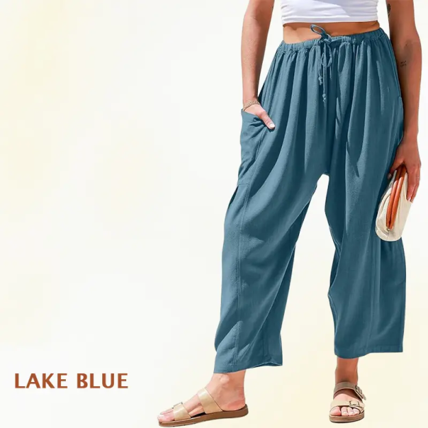 Women Comfort Lightweight Linen Wide Leg Cargo Pants