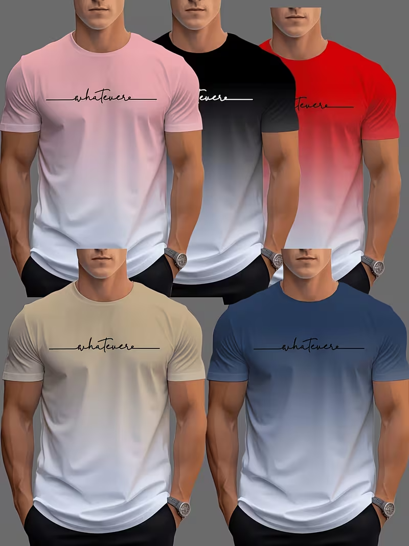Men's 5-Piece Set: Energetic Gradient Short-Sleeve Crew Neck T-Shirts