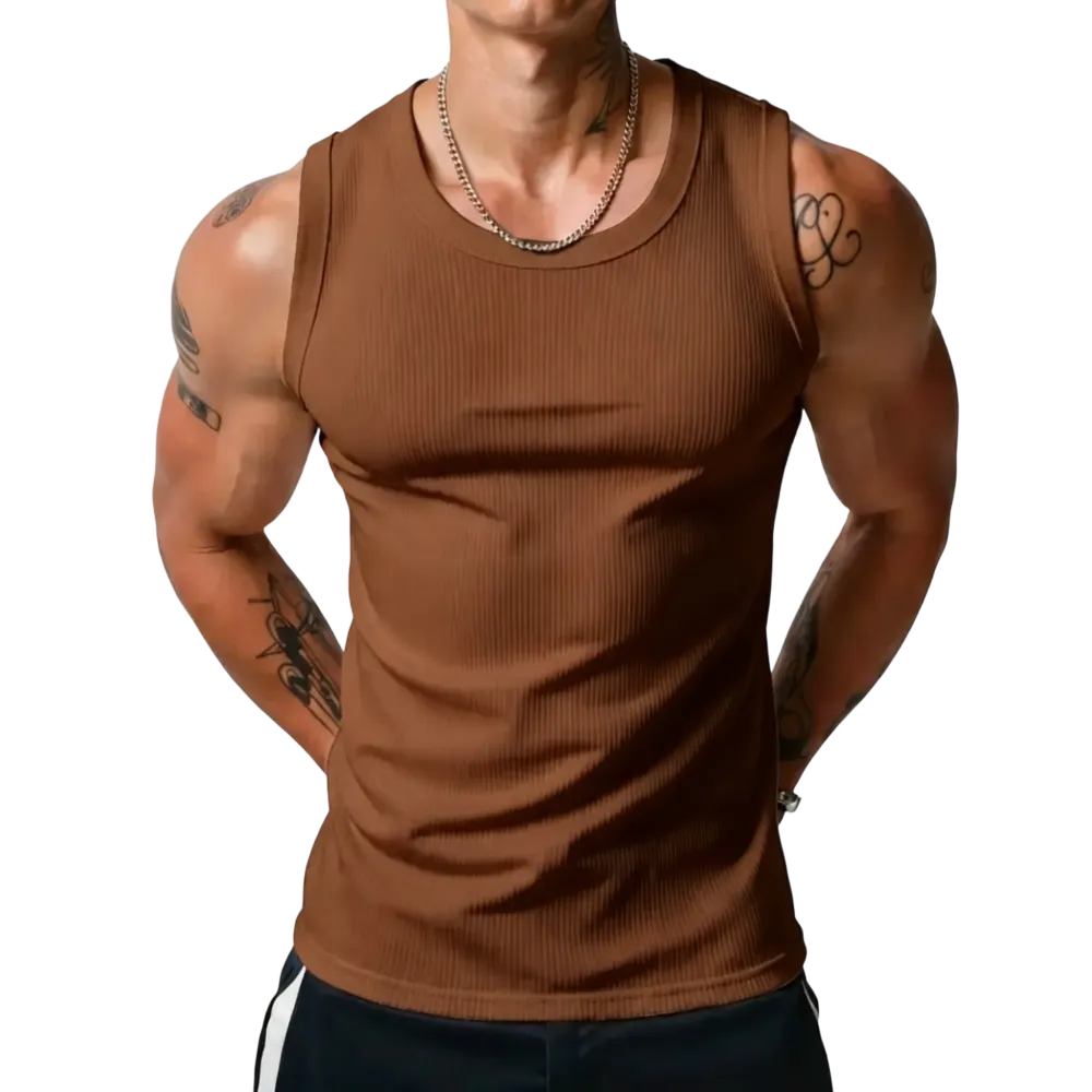 Men’s Wide Strap Ribbed Tank Top, High Stretch Breathable Muscle Tank, Heavyweight Drapey Fit Gym & Casual Sleeveless Shirt