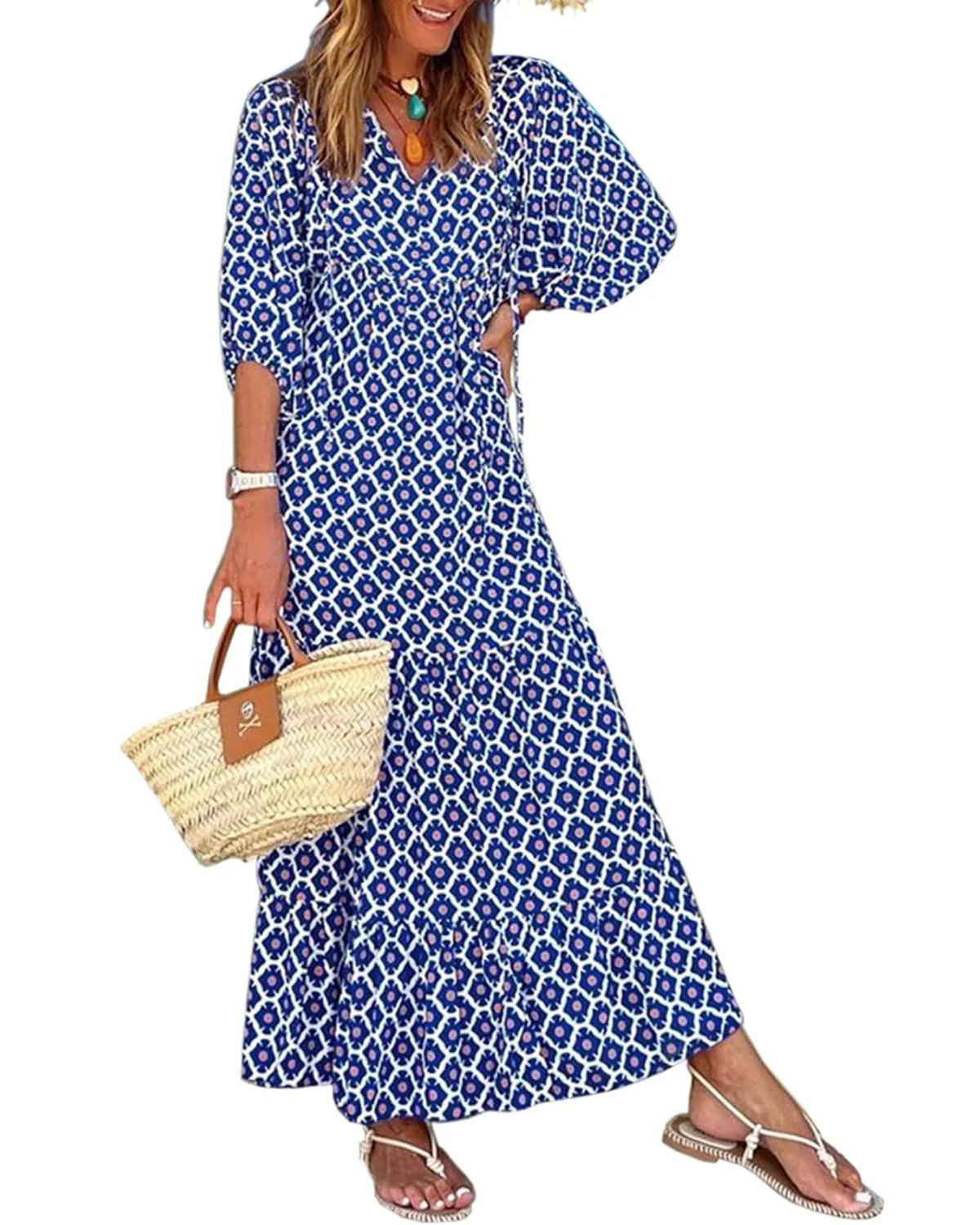 Last Day 89% OFF 🔥 ✨Women's Puff Sleeve Floral Boho Maxi Dress