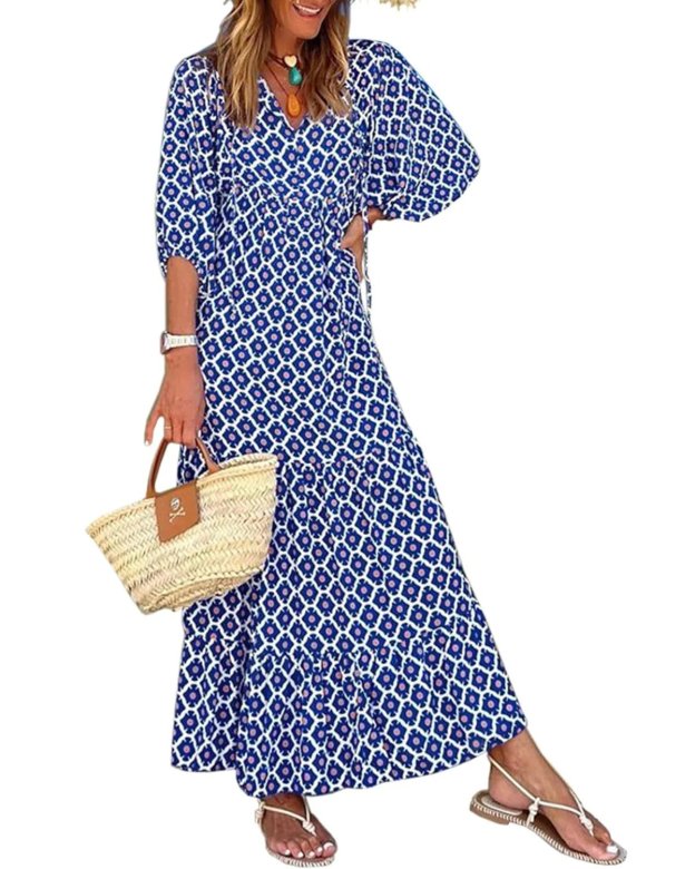 Last Day 89% OFF 🔥 ✨Women's Puff Sleeve Floral Boho Maxi Dress