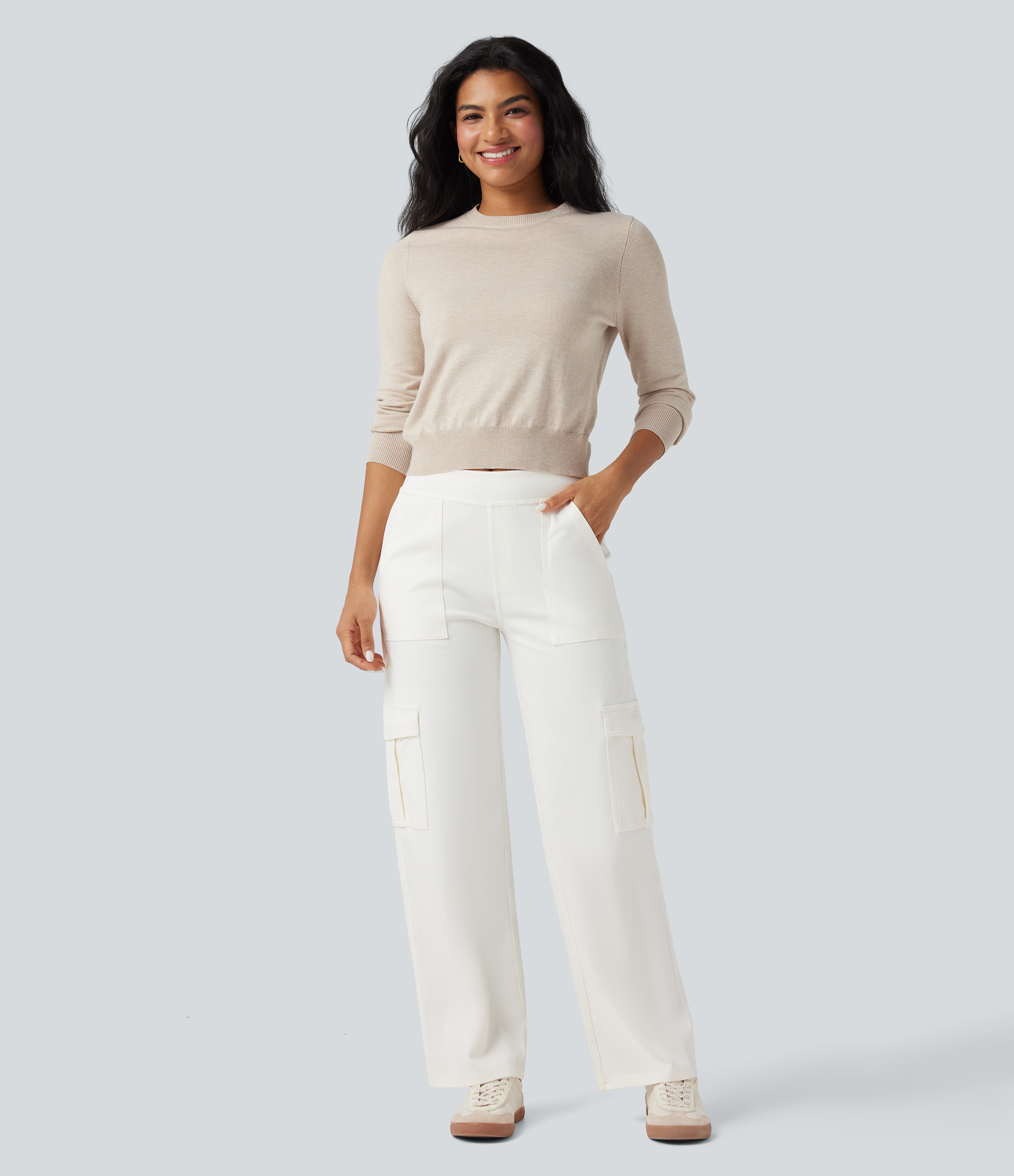 Mid Rise Pockets Straight Leg Casual Cargo Jeans