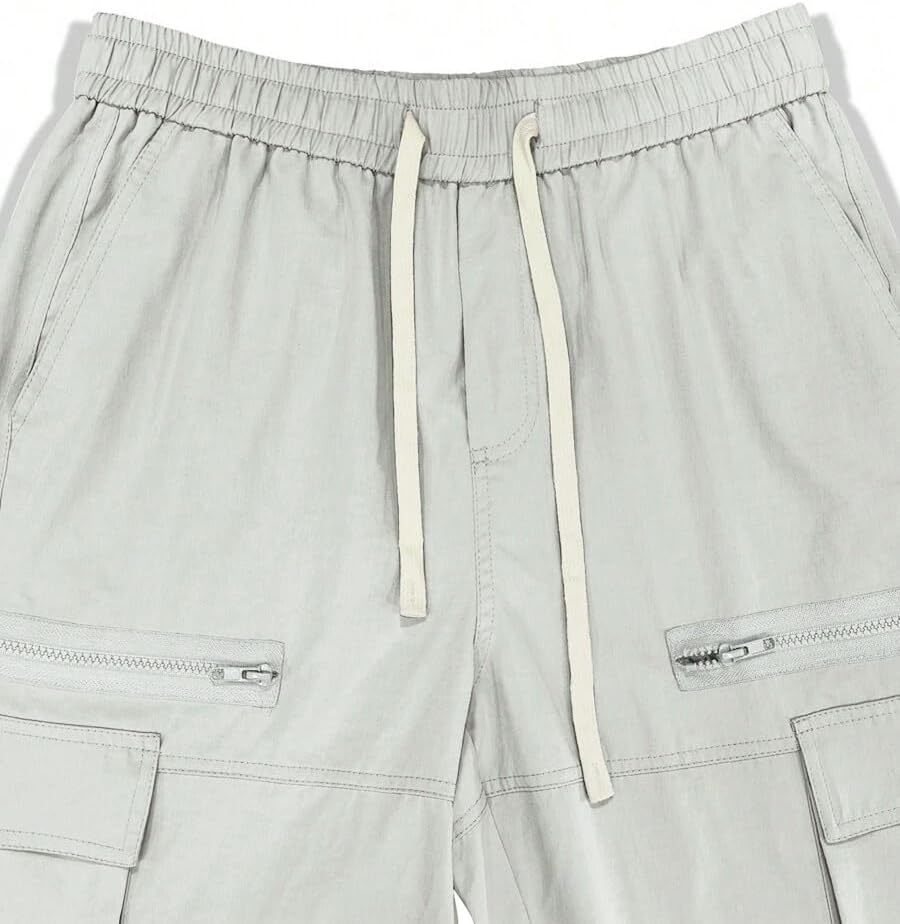 Men's Loose Solid Color All-match Pocket Drawstring Waist Overalls