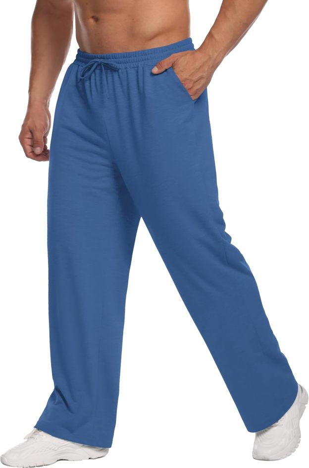 Deyeek Men's Lightweight Sweatpants Open Bottom Sweat Pants for Men Straight Leg Gym Sweatpants Lounge Pants with Pockets